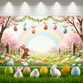 thumbnail image 5 of Pastel Color Easter Banner Rabbit Design Spring Backdrop Easter Egg Pattern Rainbow Cherry Blossom Backdrop for Easter Party Spring Celebration Kids Event, 5 of 9
