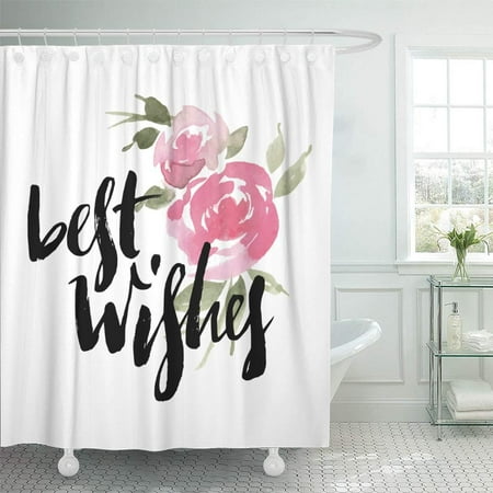 - KSADK Birthday Flowers Watercolor Roses Festive Bouquet Best Wishes Calligraphy Classic Shower Curtain 66x72 inch