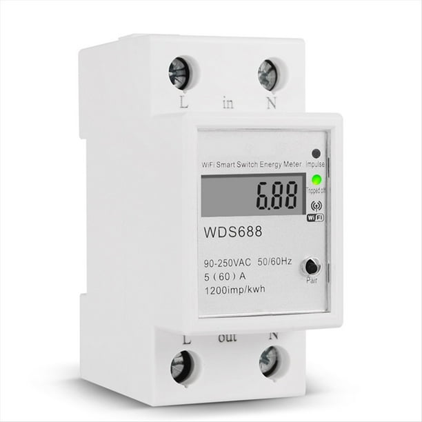 Medidor de Consumo EléCtrico Digital en KWh con Riel DIN y WiFi. Control Remoto con Interruptor.