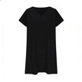 thumbnail image 5 of qucoqpe Women's Cotton Linen Dress Summer Short Sleeve V Neck Casual Mini Tshirt Dresses, 5 of 6
