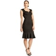 thumbnail image 6 of Ivy Dress - Wome's Sleeveless seamed stretch Ponte midi mermaid hem dress with front v-notch, 6 of 7