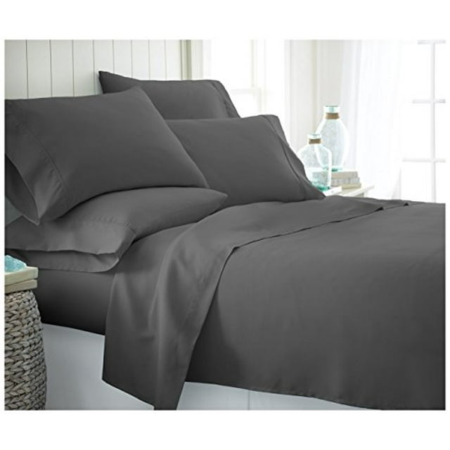 ienjoy Home Ensemble de Draps de Lit Collection Home 6 Pcs Premium Ultra Doux, Grand, Gris