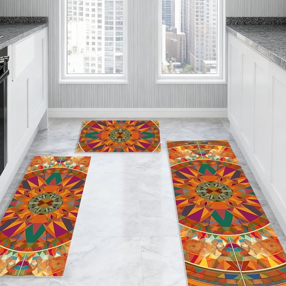 EasyPAG 3pcs Vintage Kitchen Themed - Style Non - Slip Kitchen Carpet Set | Machine Washable, Ideal for Kitchen | Rolled Edge, Linen Bottom Anti - Slip Design