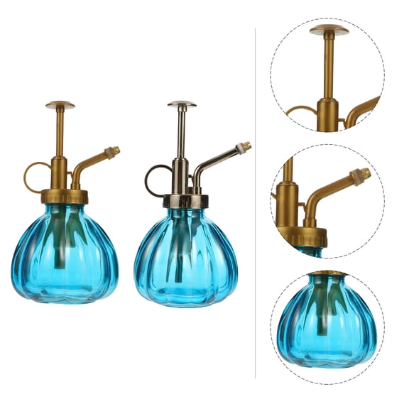 LEORX 2Pcs Blue Glass Watering Bottle for Succulents Care Retro Design Water Sprayer Flower Enthusiasts