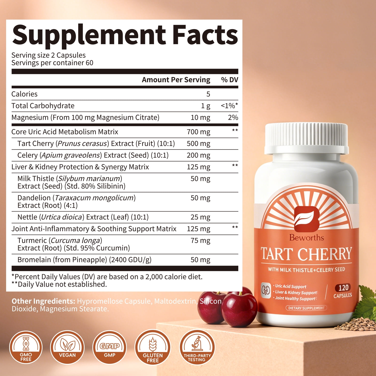 Tart Cherry & Celery Seed Extract Supplement - Advanced Cleanse & Liver Health, Joint Comfort & Mobility Support - 120 Capsules