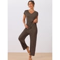 thumbnail image 2 of DARING DIVA Women's Short Sleeve Pajama Set Loungewear Long Pants Sweatsuit L Brown, 2 of 7