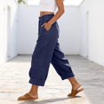 thumbnail image 6 of High-Waisted Cotton-Linen Balloon Pants for Women with Elastic Cuffs - Loose Fit Cropped Trousers for Women's Summer Casual & Vacation Wear Navy XL, 6 of 8