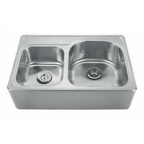 Whitehaus WHNAPD3322 Noah Double Bowl Apron Front Kitchen Sink Stainless Steel