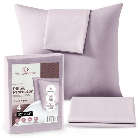 CIRCLESHOME Throw Pillow Protectors - 100% Cotton Breathable Pillowcases - 22 X 22 Square Pillowcases - Protects Pillows from Dirt, Dust and Debris (Square Pillow - 4 Pack- 22x22)