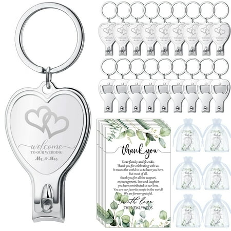 iMucci 20 Piece Wedding Favor Set - Includes 20 Love-Themed Nail Clippers, 20 Thank You Cards, and 20 White Gauze Bags for Bridal Shower, Reception, or Anniversary Gifts