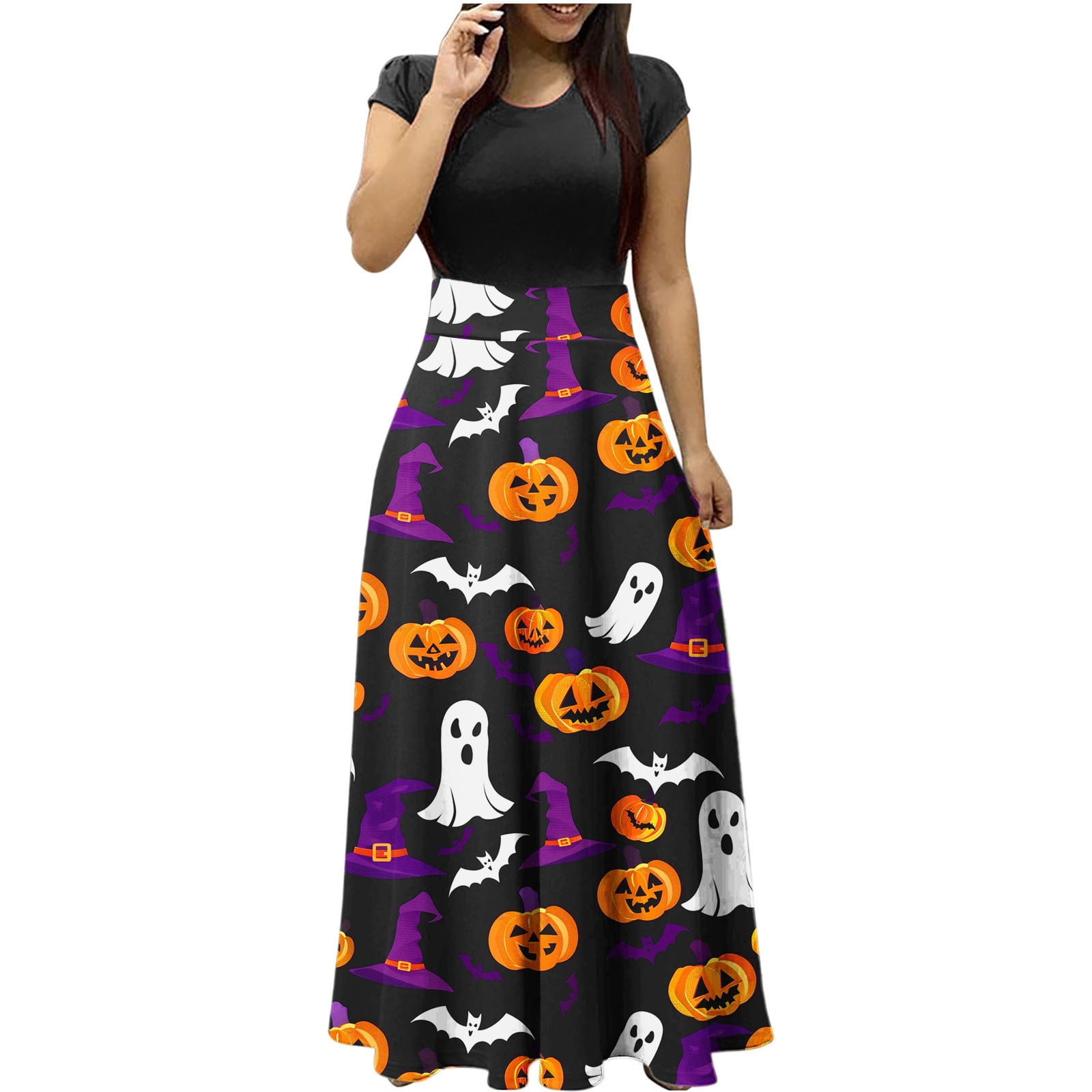 DailyTrove Women's Halloween Print Fit & Flare Dress, Long Sleeve, Casual  Event & Festival Wear, Durable Polyester Blend, Contrast Trim - Walmart.com