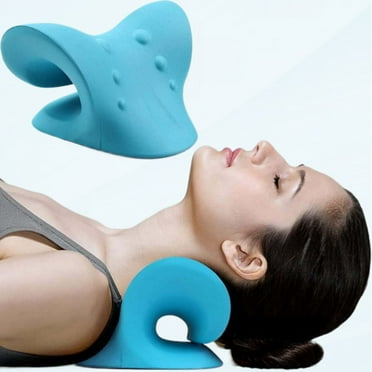 Neck and Shoulder Relaxer, Cervical Traction Device for TMJ Pain Relief and Cervical Spine Alignment, Chiropractic Pillow blue