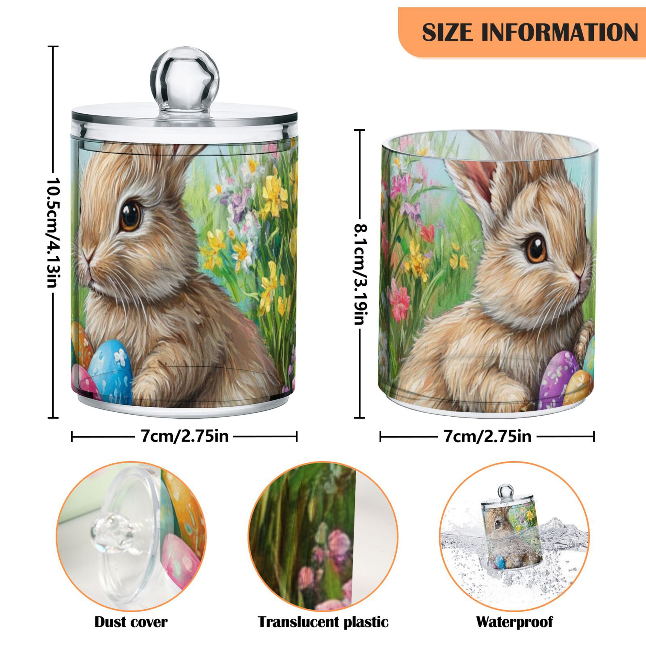 Ckdifva Easter Eggs and Rabbits Storage Jar with Lid Acrylic Organization Storage Containers Set of 4