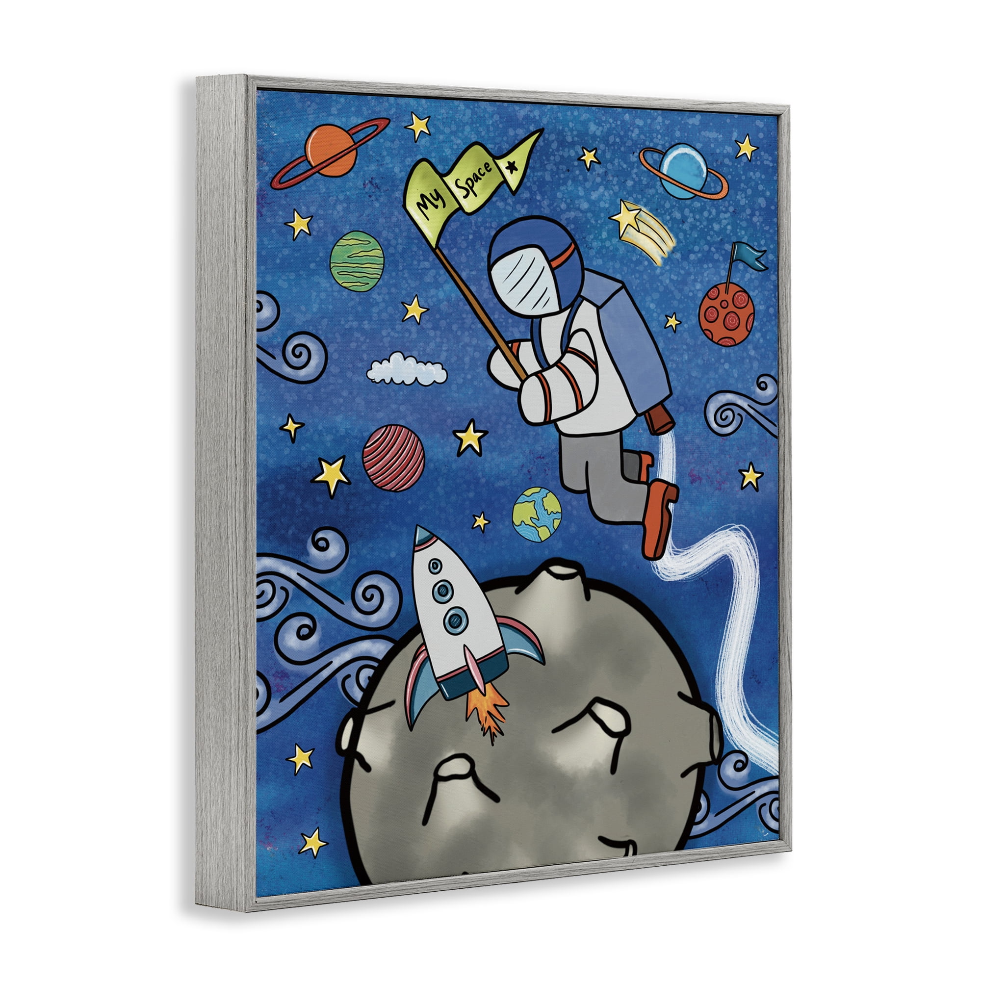 Astronaut Space Adventure Gray Framed Giclee Art, design by Jennifer Stith