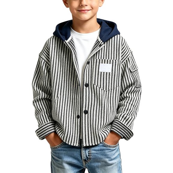 Mercatoo Toddler Striped Hooded Jacket, Baby Boys Button Down Casual Coat with Detachable Hood, Kids Lightweight Long Sleeve Outerwear for Spring Fall Daily