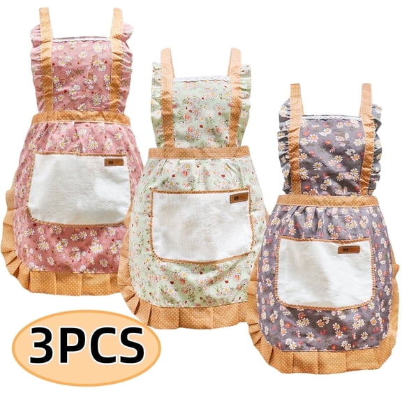 Kabuer Floral Aprons for Women - Adjustable Waterproof Apron with Pocketsfor Vintage Rose Floral Apron for Women 3pack