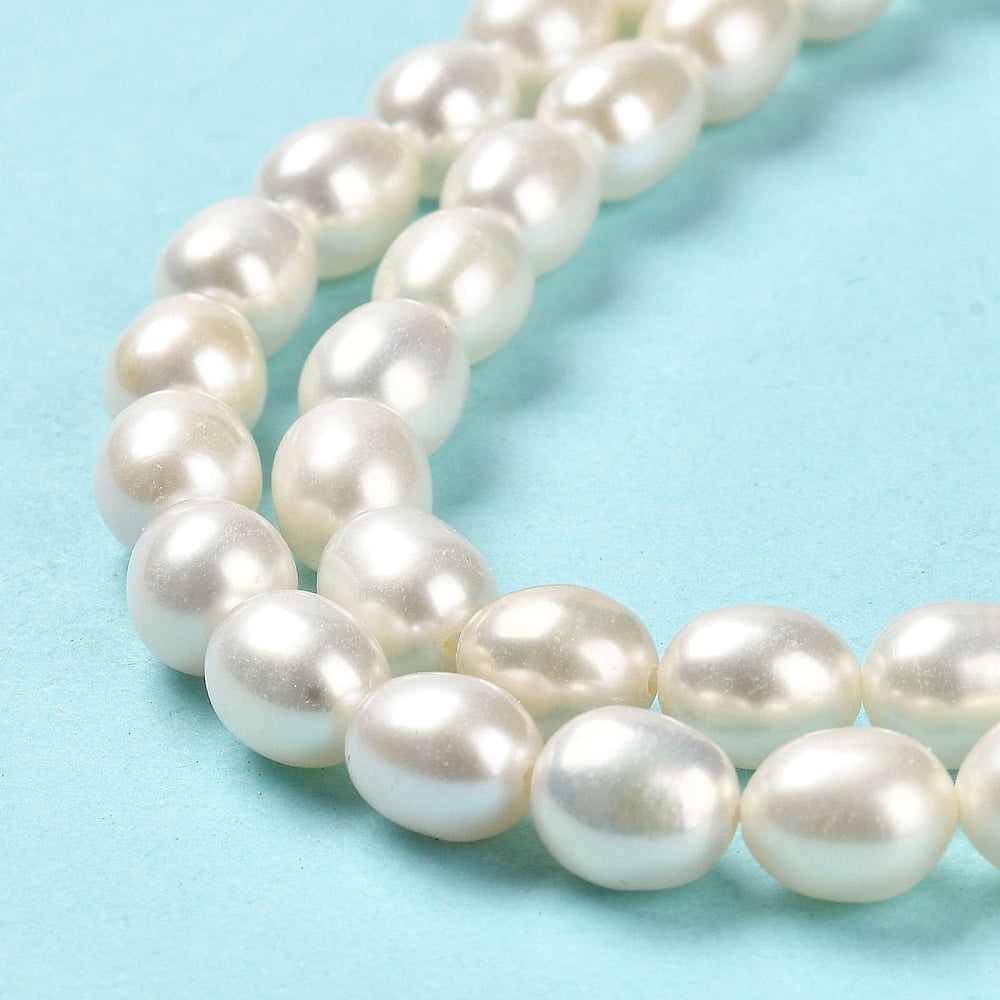 Natural Cultured Freshwater Pearl Beads Strands Rice Grade 6A+ Floral White 6.5~7.5x6~7mm Hole: 0.6mm 50pcs/strand 14.76''(37.5cm)