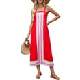 thumbnail image 3 of Women Bohemian Floral Dress Summer Casual Color Block Maxi Beach Overall Dress Coverups Red S, 3 of 9