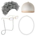 thumbnail image 2 of Wigs for Women Old Lady Costume for Kids 100 Days of School Bun Wig Glasses Wig Cap Pearl Necklace Accessories Wigs Human Hair Lace Front Wigs Back to Dorm for wedding, 2 of 4
