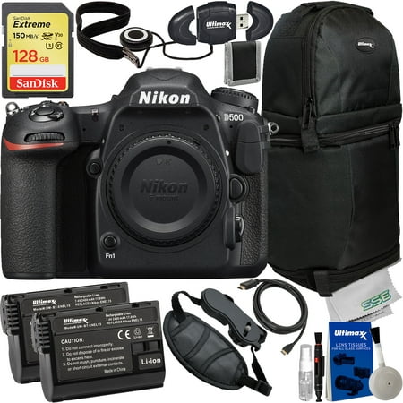 Nikon D500 DSLR Camera (Body Only) with Essential Accessory Bundle: SanDisk 128GB Extreme SDXC Memory Card, 2x Extended Life Replacement Batteries & More (23pc Bundle)