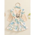 thumbnail image 3 of Suealasg Baby Girl Fall Clothes 3 6 12 18 24 Months Infant Girl Long Sleeve Letter Print Romper +Floral Suspender Skirt +Headband 3Pcs Casual Autumn Outfits for Newborn Girl, 3 of 8