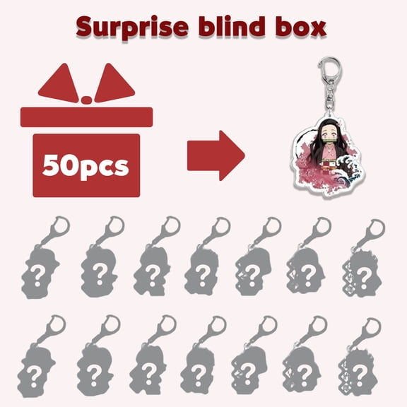 50PCS Anime Demon Theme Keychain Blind Box Set, Random Character Acrylic Keychains Collection for Fans, Gifts & Display