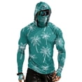 thumbnail image 2 of Men's UPF 50+ Sun Hoodie Long Sleeve Hooded Fishing Shirt Palm & Ocean Scenic Pullover Cooling Ice Silk Breathable Quick-Dry Moisture Wicking 4-Way Stretch for Commute Fishing Hiking Green M, 2 of 7