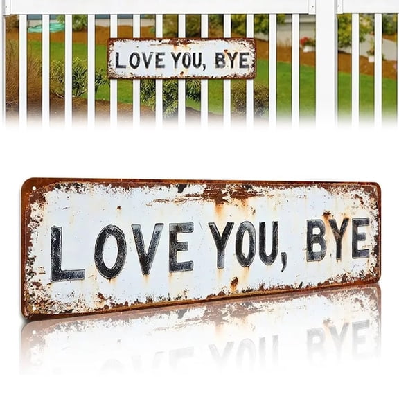 Vintage "Love You, Bye" Metal Wall Sign, 16x4 Inch Rustic Aluminum Entryway Decor, Farmhouse Style Door Hanging Plaque for Hallway, Mudroom & Home Decor(1PC)