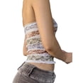 thumbnail image 2 of Faithtur Women's Lace Tube Tops, Strapless 3D Rosette Front Contrast Color Mesh Bandeau Tops, 2 of 5