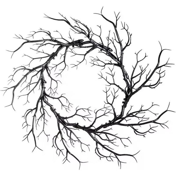 11" Halloween Black Branch Wreath | Spooky Gothic Twig Halloween Wreaths - for Front Door Artificial Dead Branches Sign Hanging Decorations & Indoor Outdoor for Home Wall Window Party Decor (Black)