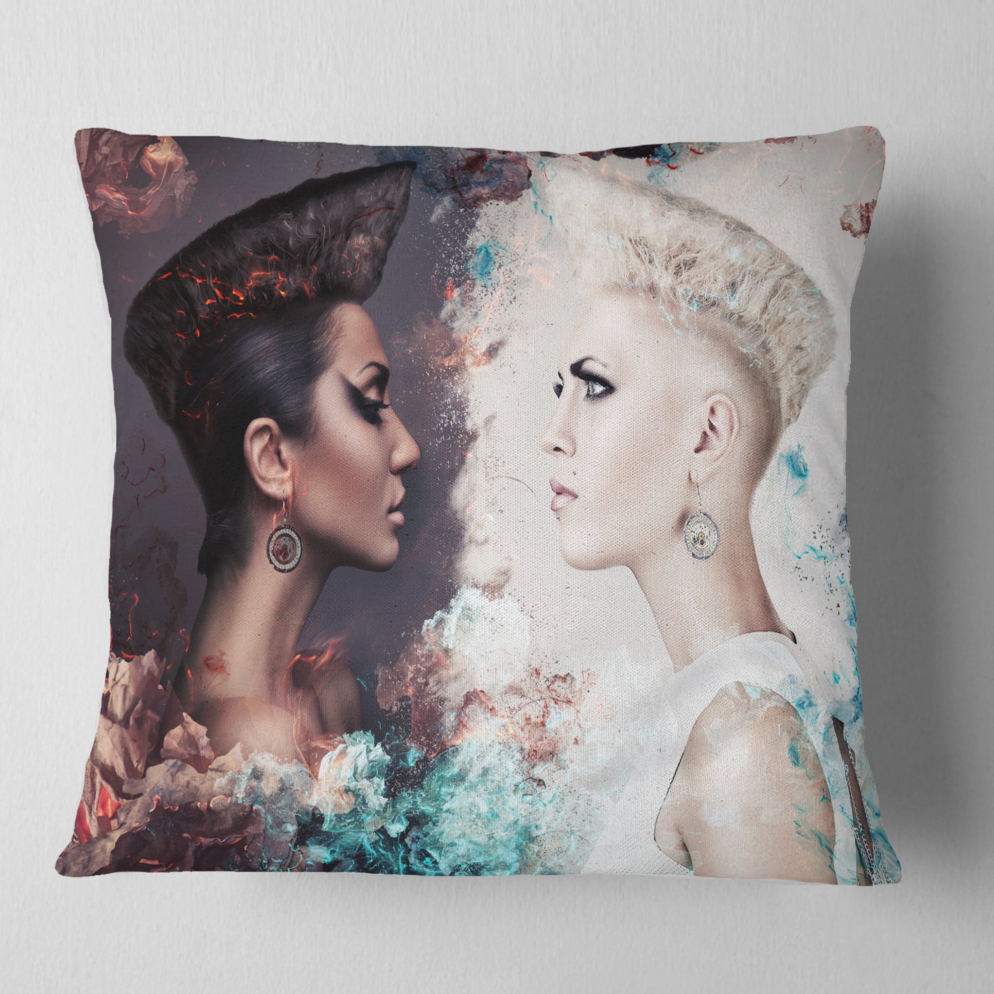 Designart Evil and Good Women Face to Face - Portrait Throw Pillow - 16x16