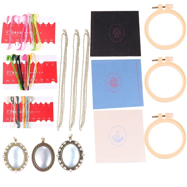 3 Pack Embroidery Practice Accessories Kit DIY Necklace Pendant Material Cross Stitch Cloth Thread Accessories with Embroidery Base