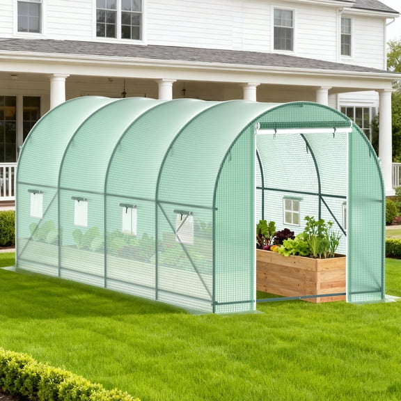 Walk-in Greenhouse 15'x7'x7' Outdoor Tunnel Green House with Double-layer Doors