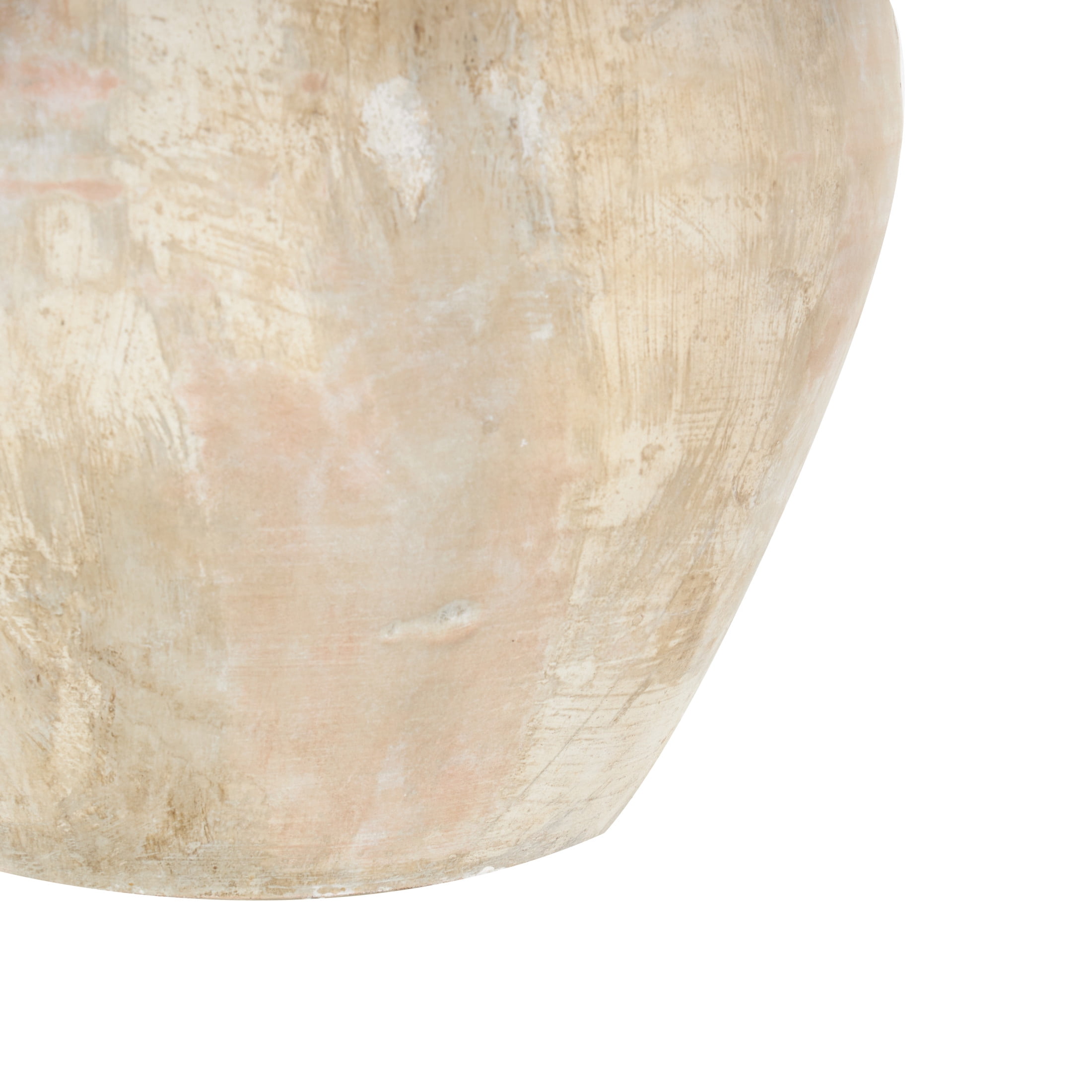 DecMode 14" Antique Wide Beige Ceramic Vase with Shades of Pink