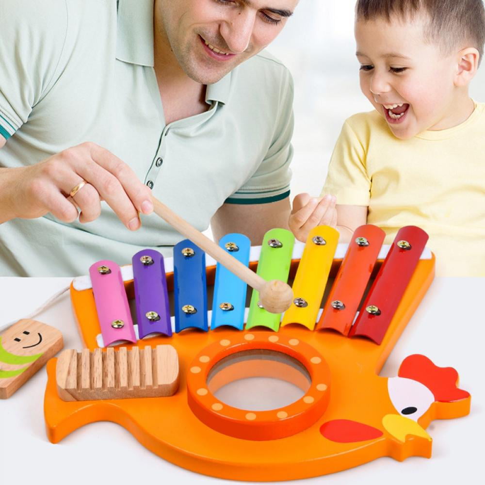 Musical Instruments Set for Toddler & Preschooler 15 Pcs Wooden Montessori Educational Learning Toys for Young Children Percussion Rhythm Band Gift Set with Xylophone Tambourine & Free Carry Bag 