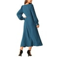 thumbnail image 3 of INSPIRE CHIC Women's Dress Crewneck Long Sleeves Frilled A-Line Midi Dresses with Pockets Peacock Blue S, 3 of 5
