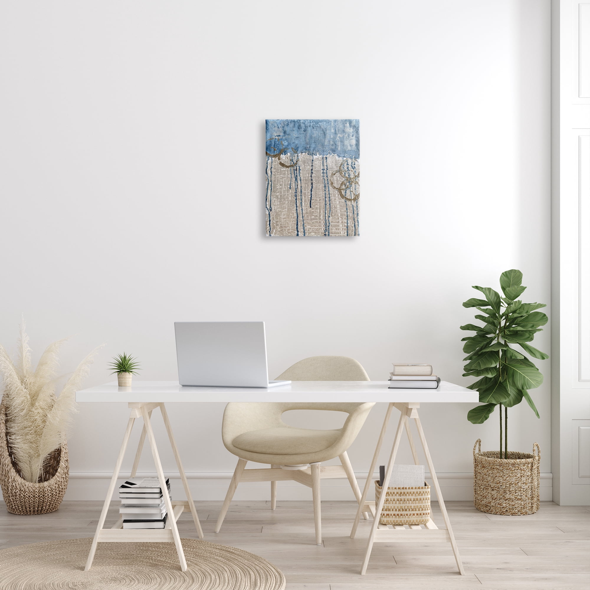 Stupell Industries Abstract Blue Dripping over Whicker Style Grid, 16 x 20, Designed by Denise Brown