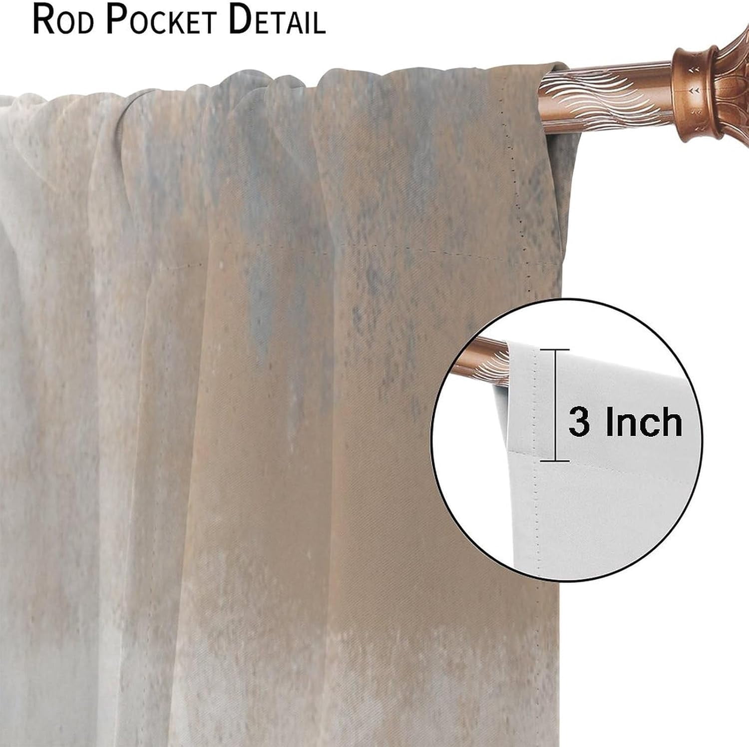 Rustic Curtains Tan Brown Grey White Abstract Pattern Blackout Print Rod Pocket Window Drapes for Bedroom Living Room 52x84in