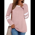 thumbnail image 1 of Camisetas de Larga para Mujer, Camisetas Casuales con Cuello Redondo y Bloques de Color, Ropa de Moda de Otoño, Conjuntos Modernos Rosa XL, 1 of 8