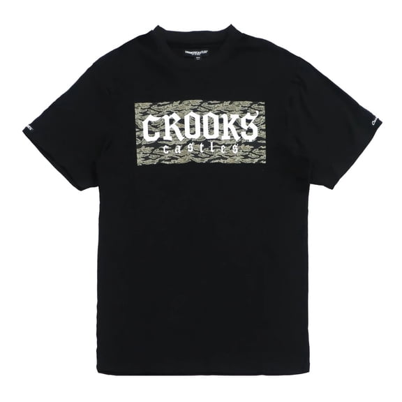 Crooks & Castles Men's Gothic Box Logo Graphic Tee T-Shirt (Medium, Black)
