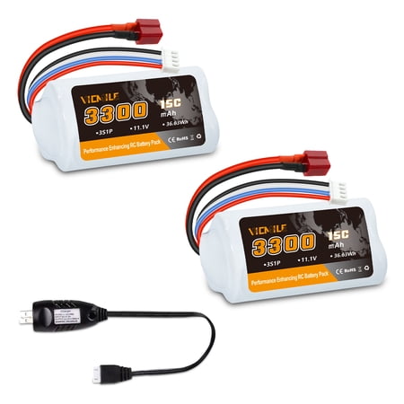 VICMILE 11.1V Airsoft Battery 2000mAh Rechargeable Lipo Battery SM-2P Plug with USB Charger Compatible with Airsoft Gel Water Bead Blaster 2PACK