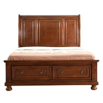 King Size Platform Bed with Drawers, Cherry Wood Veneer Finish - 80" Length