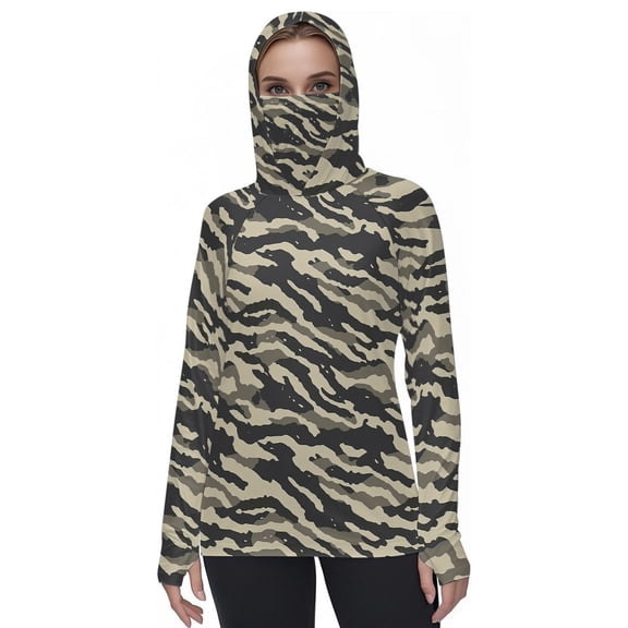 Htigea Women's Camo Hoodie UPF 50 Long Sleeve Lightweight Summer Fishing Shirts with Face Mask Outdoor Rash Guard Tops L Multicolor S