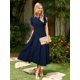 thumbnail image 2 of Vestido Simplee para mujer, a rayas, con volantes, manga corta, azul marino, 2 of 6