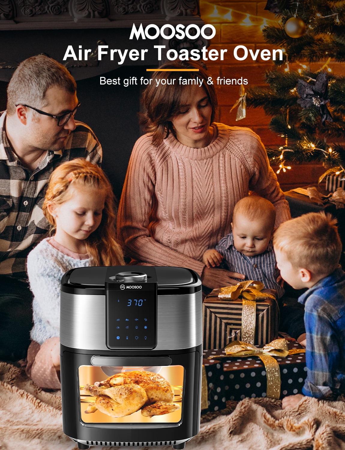 Moosoo Air Fryer 12.7 qt Large Capacity 8 in 1 Air Fryer Oven with LED Digital Screen for Frying, Baking, Dehydrating, Roasting, Black