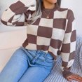 thumbnail image 7 of BZGTZT Women's Color Block Checkered Crew Neck Long Sleeve Y2K Plaid Knitted Pullover Sweater Vintage Style Knitwear, 7 of 7