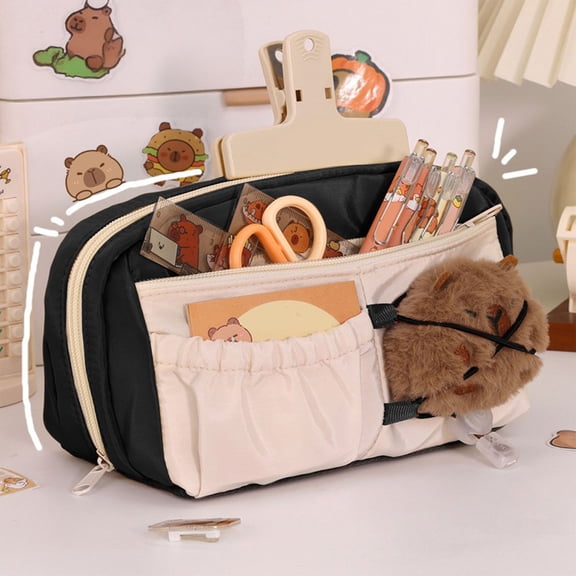Large Capacity Pencil Case Zippered Cloth Storage Bag Multi-Function Stationery Organizer for and Office Use Practical Design Easy Access Portable Pouch Pencil Case Black