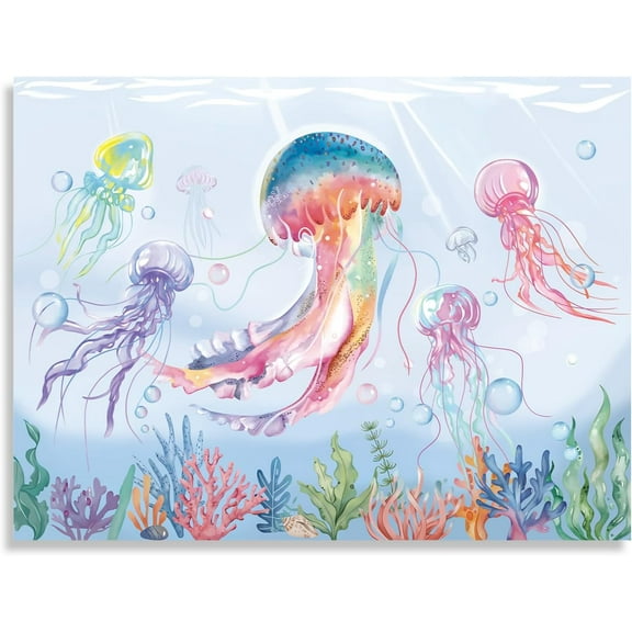 Watercolour Jellyfish Wall Decoration Canvas Poster Ocean Sea Life Canvas Poster for Bedroom Living Room Decor 12 x 16 in Unframed