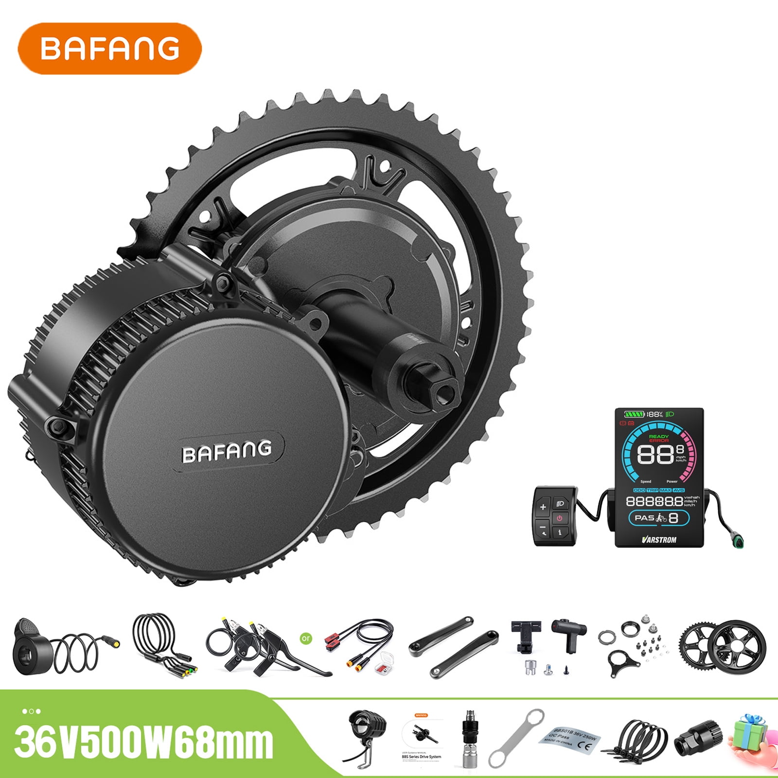 BAFANG Ebike Conversion Kit 500W BBS02B 36V Electric Mid Drive Bike Kit 68-73MM Mountain Bike Road Bike VD618 Display (No Battery)
