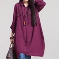 thumbnail image 4 of Lino del algodón blusa larga irregular del dobladillo Botones ocasionales flojas Eccomum Morado/S, 4 of 7